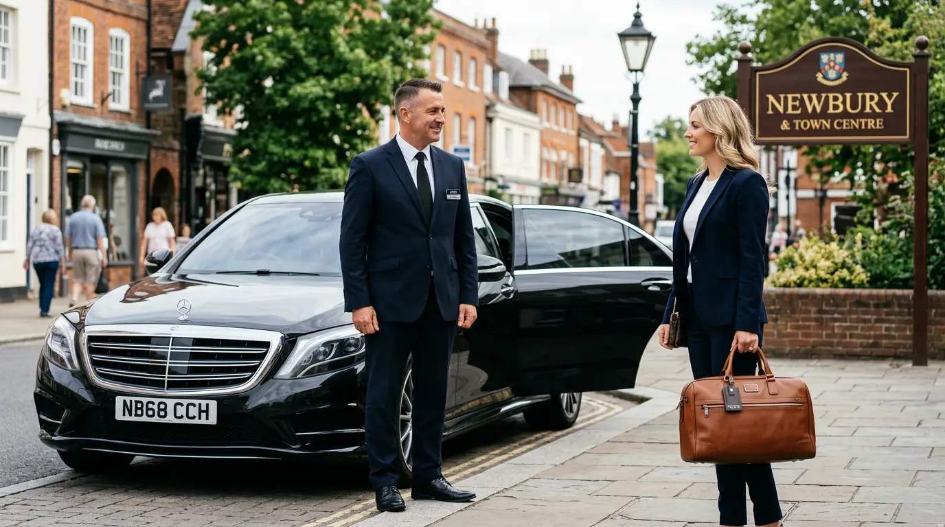 Driver waiting for passenger of Newbury to Stansted Airport transfer