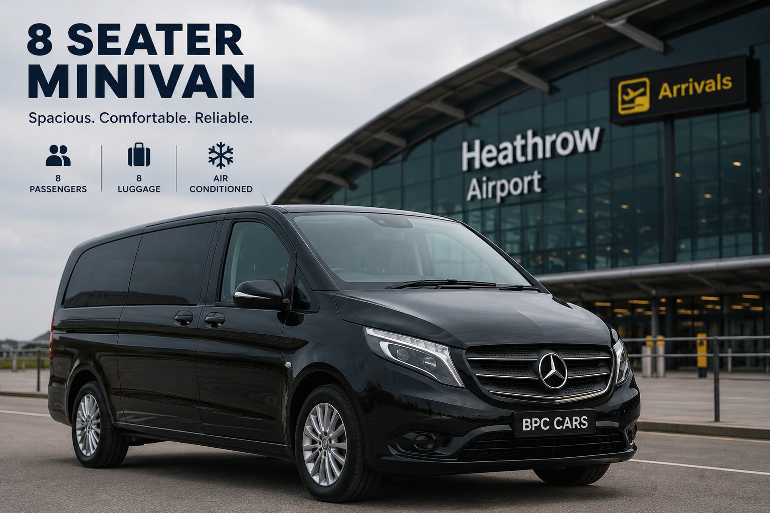 8 seater minivan at Heathrow Airport